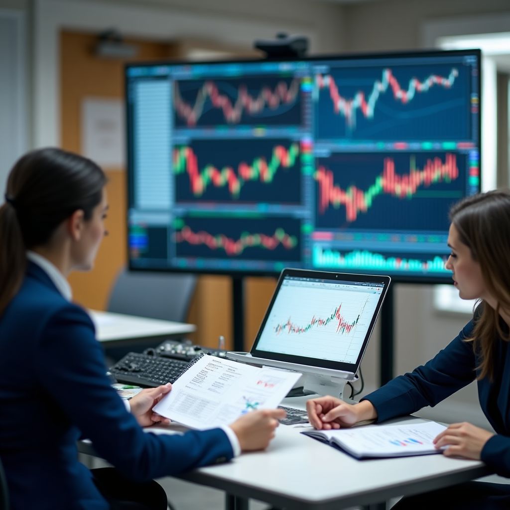 Estudiantes analizando documentos sobre fundamentos del mercado petrolero